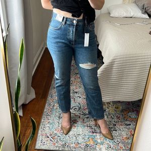 Topshop Distressed Mid Blue Straight Jeans